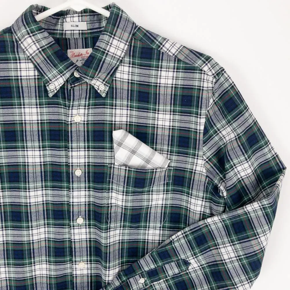 J.Crew Men’s Medium Slim Plaid Button Up Shirt Organic Cotton Broken-In Oxford